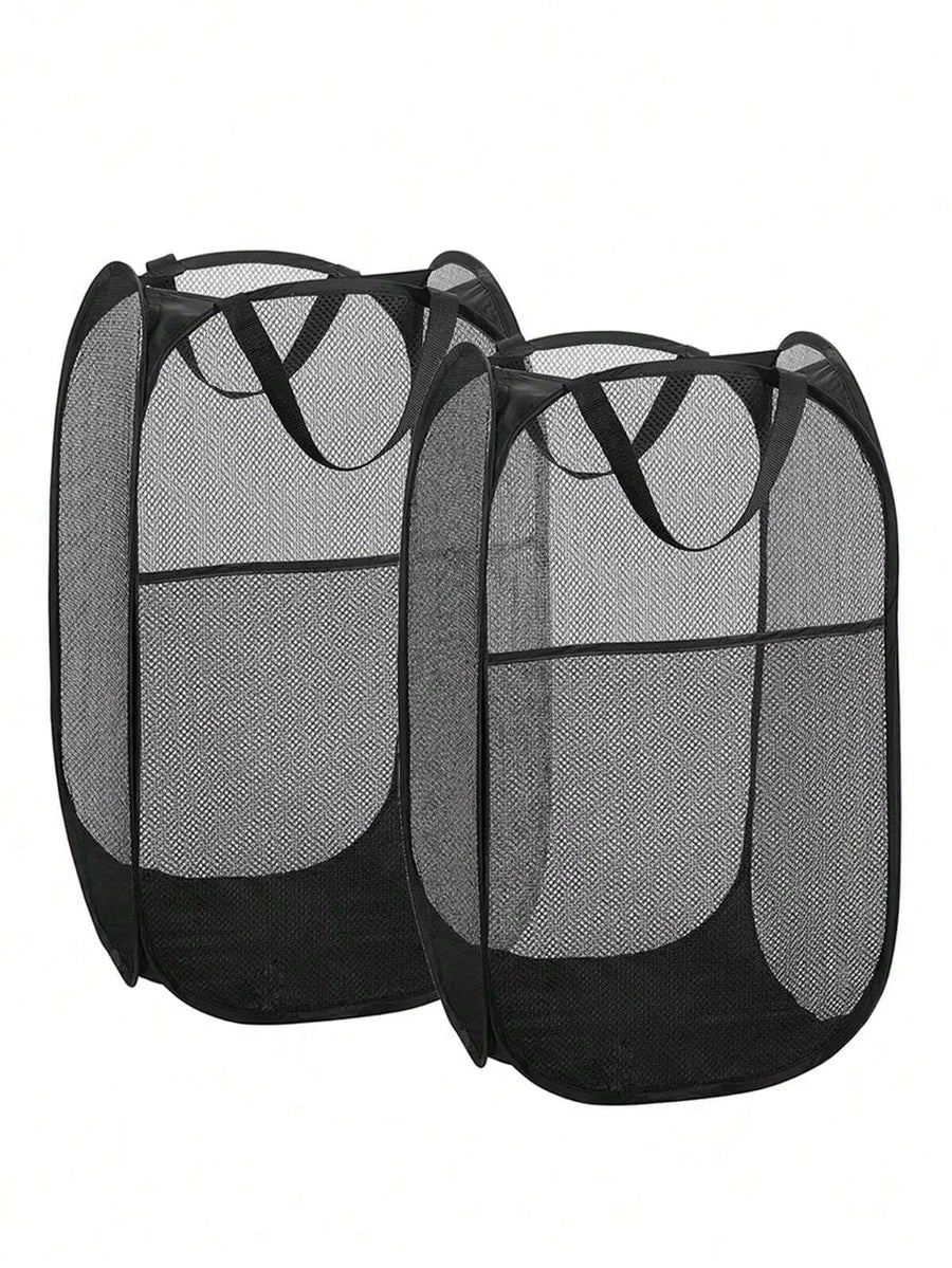 Collapsible Pop-Up Laundry Basket (Black) – Hamper With Sturdy Handles & Side Pocket. Mesh Design Makes It Portable And Foldable, Ideal As A Dirty Clothes Hamper For Dorms, Laundry Rooms And Bathrooms-Practical For Organized Clothing Storage.
