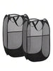 Collapsible Pop-Up Laundry Basket (Black) – Hamper With Sturdy Handles & Side Pocket. Mesh Design Makes It Portable And Foldable, Ideal As A Dirty Clothes Hamper For Dorms, Laundry Rooms And Bathrooms-Practical For Organized Clothing Storage.